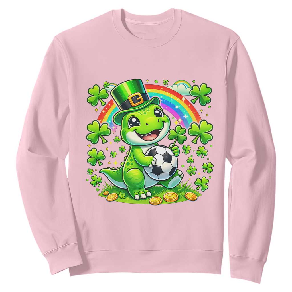 Cute Dinosaur Soccer Player Sweatshirt St Patricks Day Dino Lover TS12 Light Pink Print Your Wear