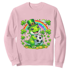Cute Dinosaur Soccer Player Sweatshirt St Patricks Day Dino Lover TS12 Light Pink Print Your Wear