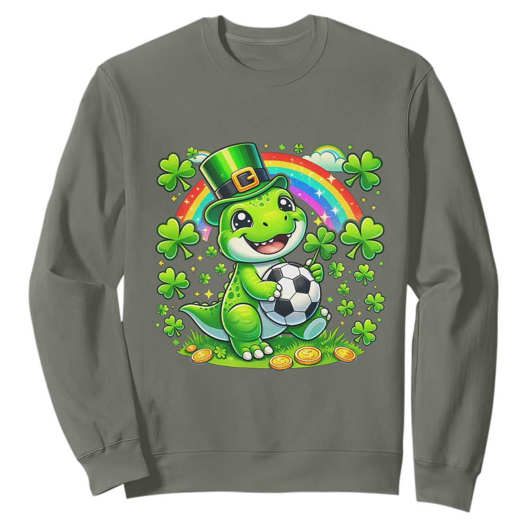 Cute Dinosaur Soccer Player Sweatshirt St Patricks Day Dino Lover TS12 Military Green Print Your Wear