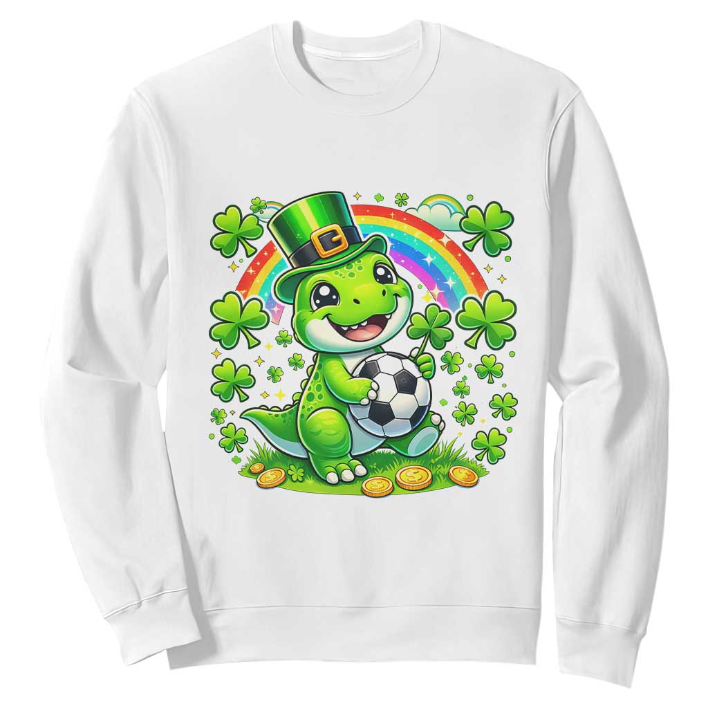 Cute Dinosaur Soccer Player Sweatshirt St Patricks Day Dino Lover TS12 White Print Your Wear
