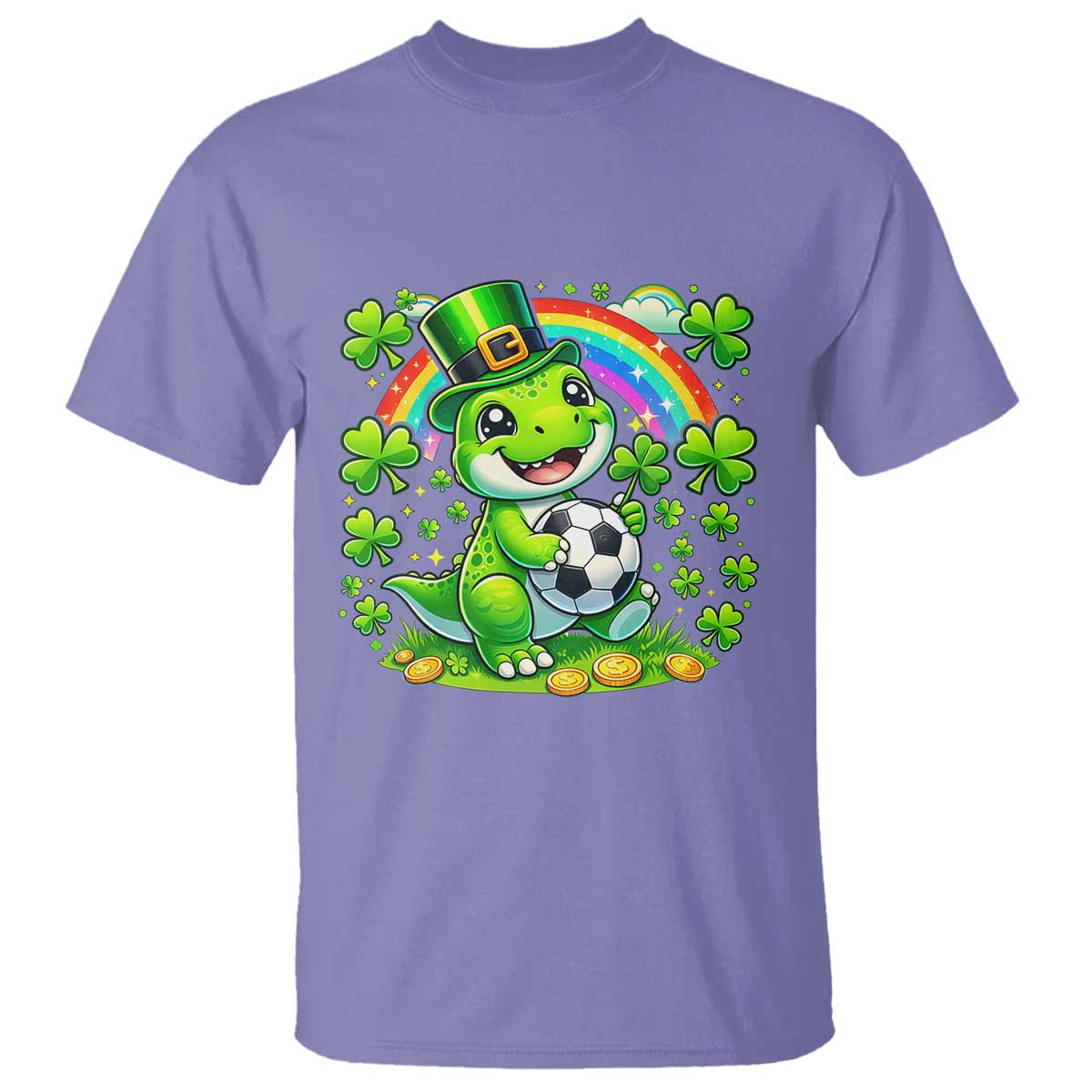Cute Dinosaur Soccer Player T Shirt St Patricks Day Dino Lover TS12 Violet Print Your Wear