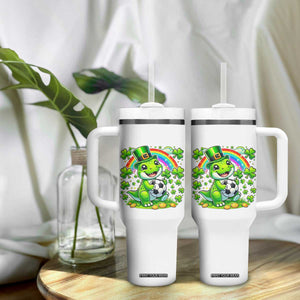 Cute Dinosaur Soccer Player Tumbler With Handle St Patricks Day Dino Lover TS12 Print Your Wear