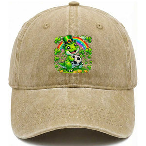 Cute Dinosaur Soccer Player Washed Cotton Baseball Cap St Patricks Day Dino Lover TS12 Print Your Wear