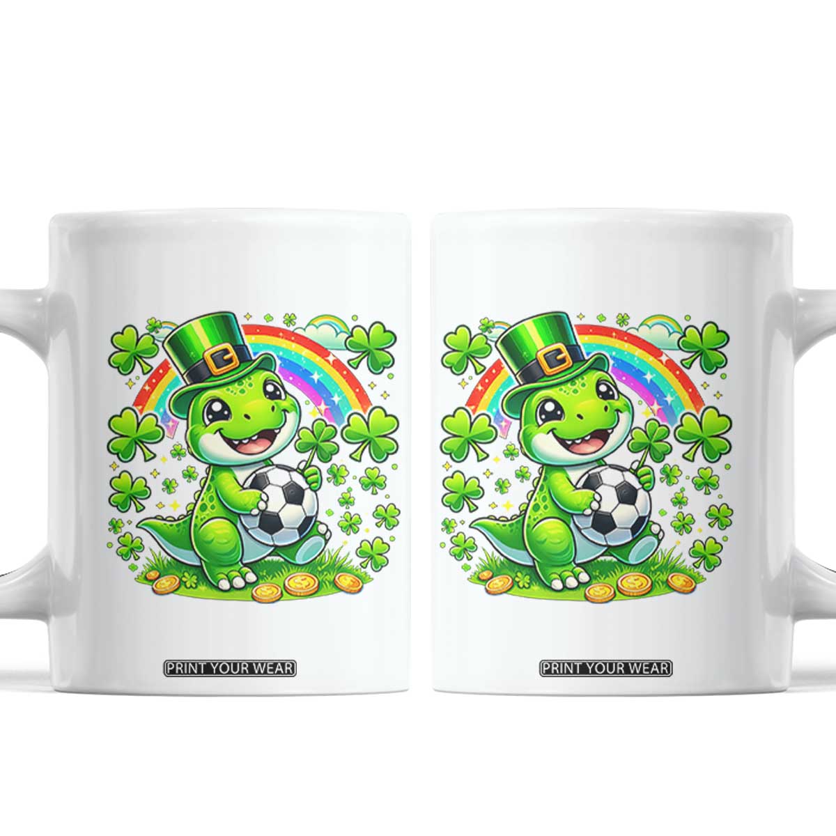 Cute Dinosaur Soccer Player Coffee Mug St Patricks Day Dino Lover TS12 White Print Your Wear