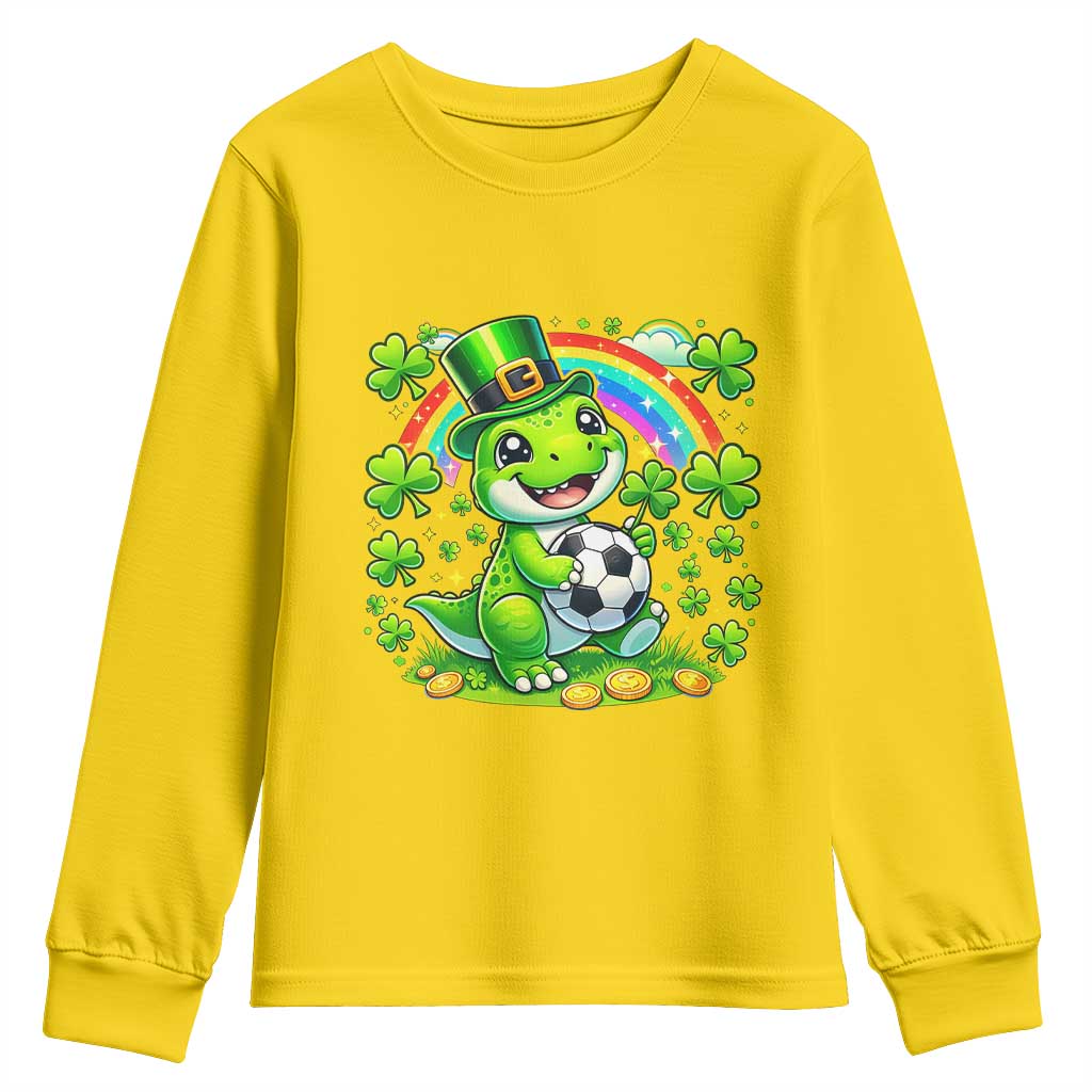 Cute Dinosaur Soccer Player Youth Sweatshirt St Patricks Day Dino Lover TS12 Daisy Print Your Wear