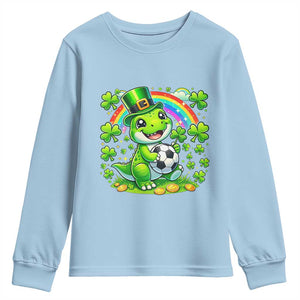 Cute Dinosaur Soccer Player Youth Sweatshirt St Patricks Day Dino Lover TS12 Light Blue Print Your Wear