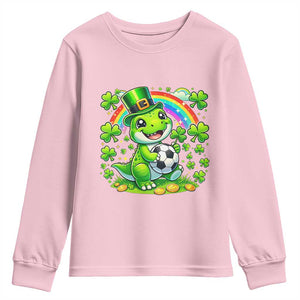 Cute Dinosaur Soccer Player Youth Sweatshirt St Patricks Day Dino Lover TS12 Light Pink Print Your Wear