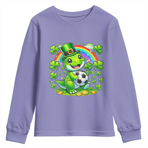 Cute Dinosaur Soccer Player Youth Sweatshirt St Patricks Day Dino Lover TS12 Violet Print Your Wear