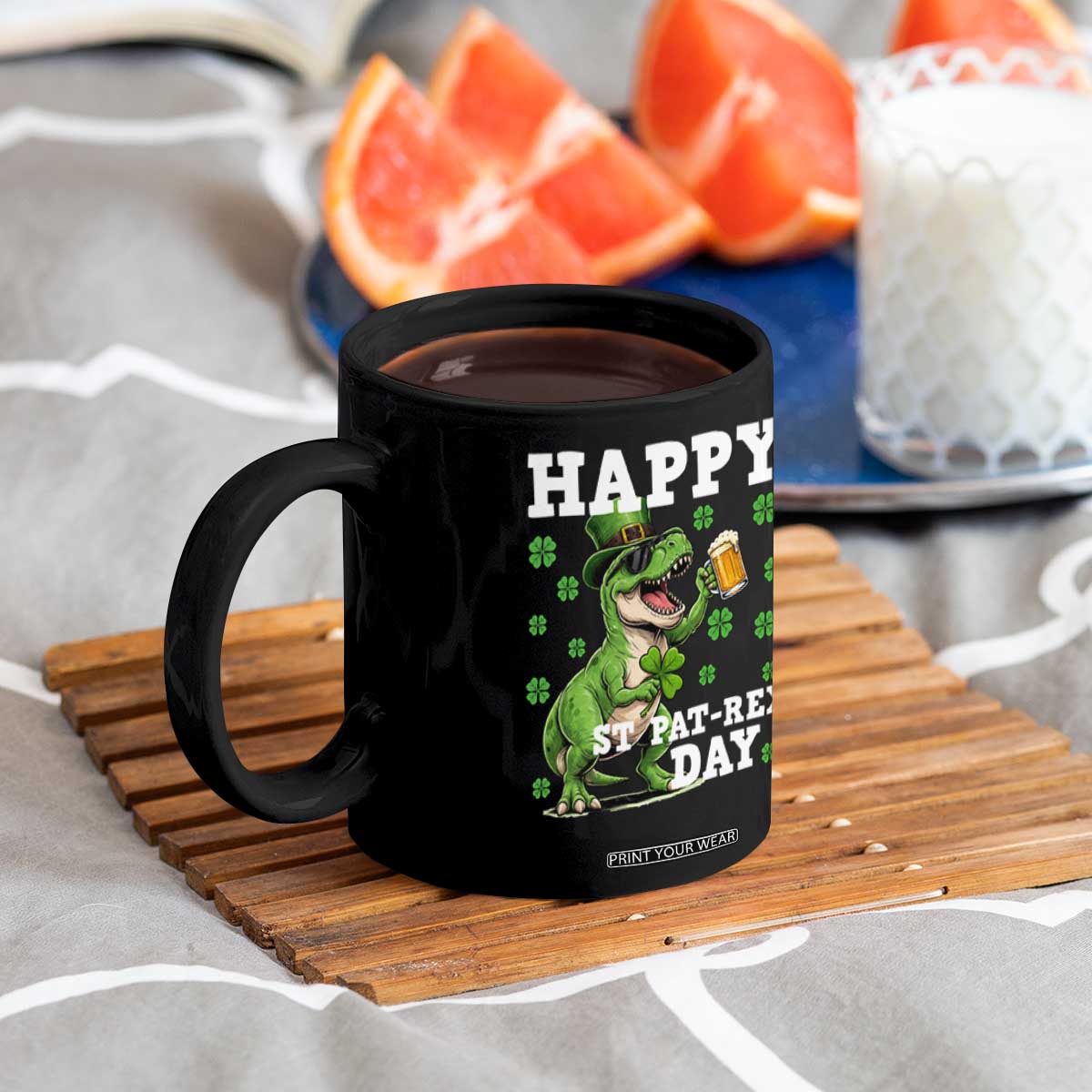 Happy St Pat Rex Day Coffee Mug Funny Dinosaur Drinking Beer TS12 Print Your Wear