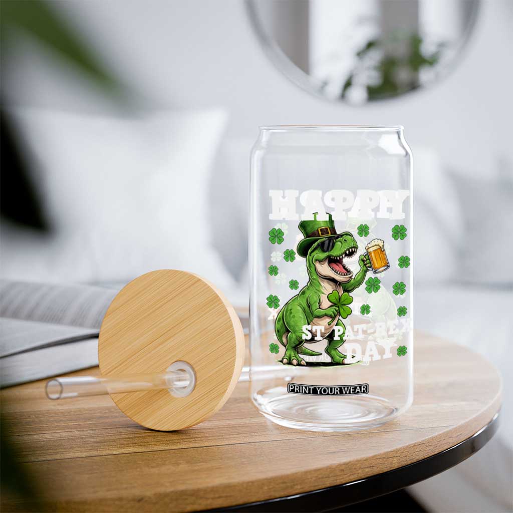 Happy St Pat Rex Day Glass Can Funny Dinosaur Drinking Beer TS12 Print Your Wear