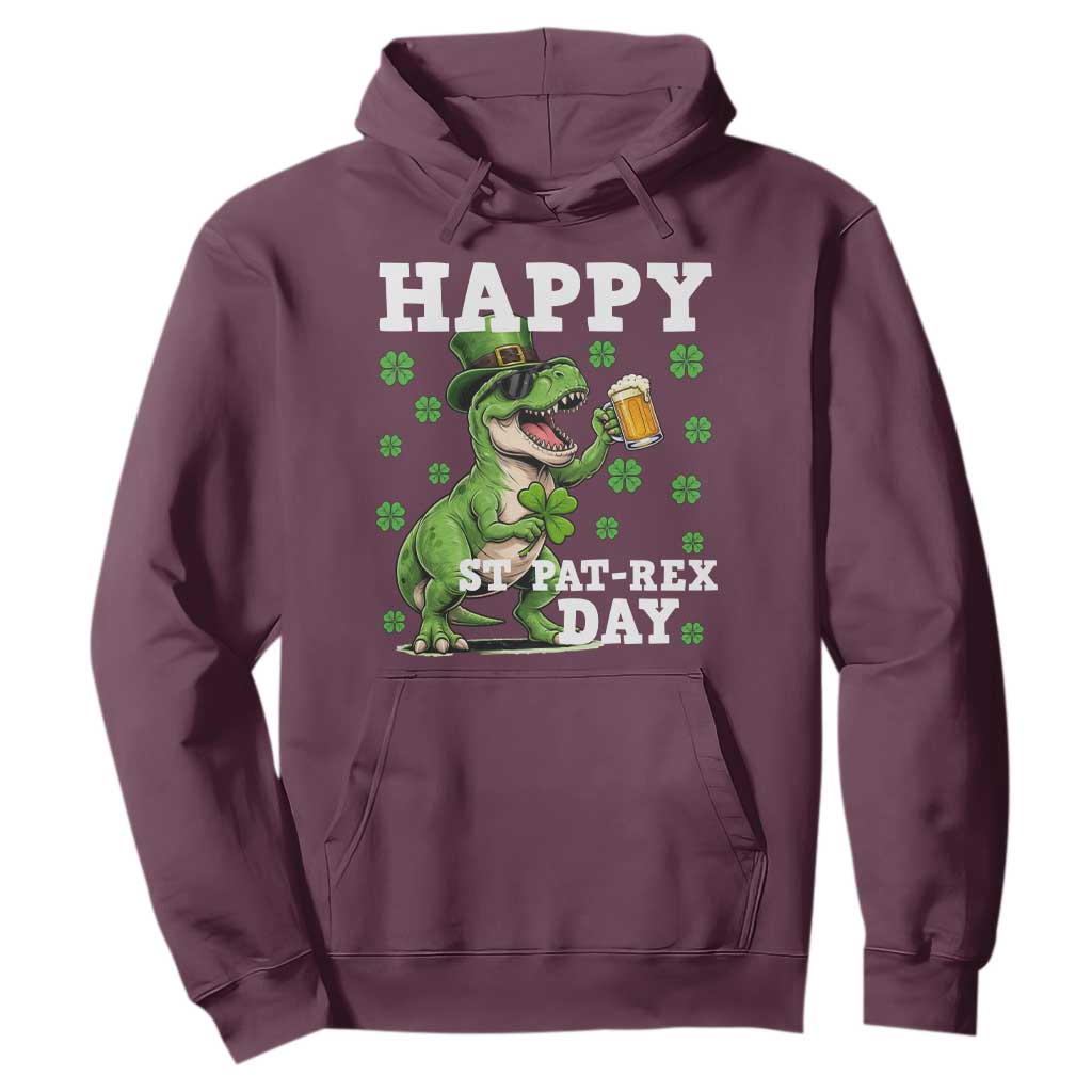 Happy St Pat Rex Day Hoodie Funny Dinosaur Drinking Beer TS12 Maroon Print Your Wear