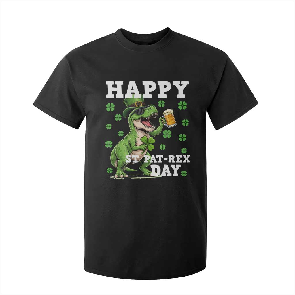 Happy St Pat Rex Day T Shirt For Kid Funny Dinosaur Drinking Beer TS12 Black Print Your Wear