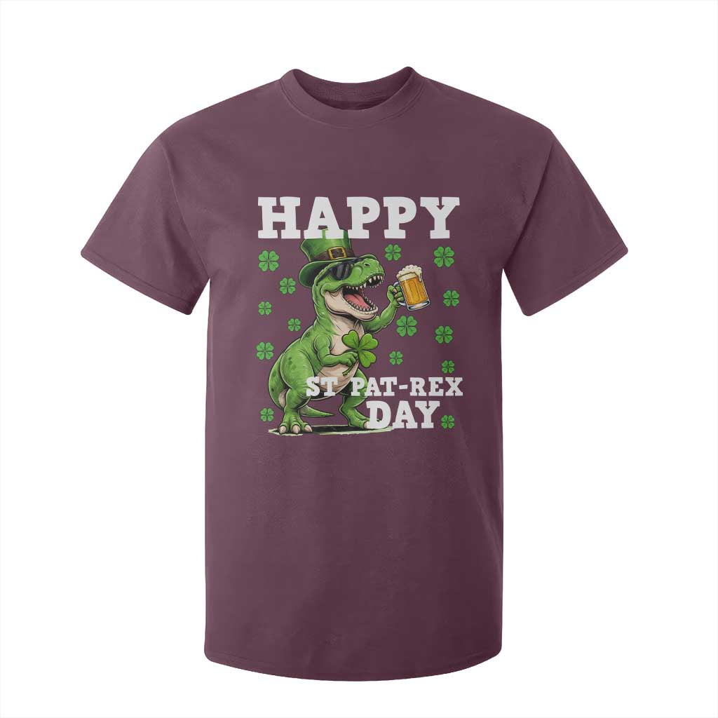 Happy St Pat Rex Day T Shirt For Kid Funny Dinosaur Drinking Beer TS12 Maroon Print Your Wear