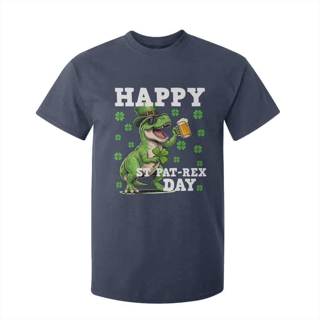 Happy St Pat Rex Day T Shirt For Kid Funny Dinosaur Drinking Beer TS12 Navy Print Your Wear