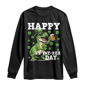 Happy St Pat Rex Day Long Sleeve Shirt Funny Dinosaur Drinking Beer TS12 Black Print Your Wear