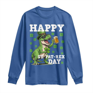 Happy St Pat Rex Day Long Sleeve Shirt Funny Dinosaur Drinking Beer TS12 Royal Blue Print Your Wear