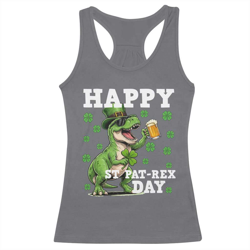 Happy St Pat Rex Day Racerback Tank Top Funny Dinosaur Drinking Beer TS12 Charcoal Print Your Wear