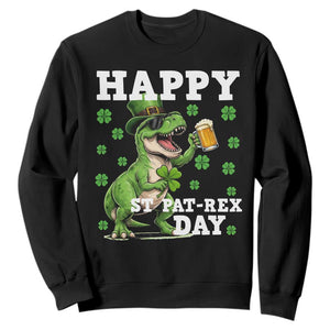 Happy St Pat Rex Day Sweatshirt Funny Dinosaur Drinking Beer TS12 Black Print Your Wear