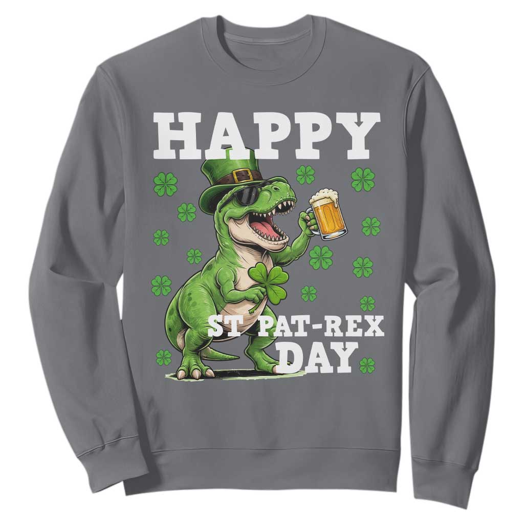 Happy St Pat Rex Day Sweatshirt Funny Dinosaur Drinking Beer TS12 Charcoal Print Your Wear