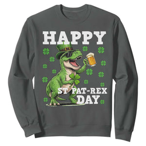 Happy St Pat Rex Day Sweatshirt Funny Dinosaur Drinking Beer TS12 Dark Heather Print Your Wear