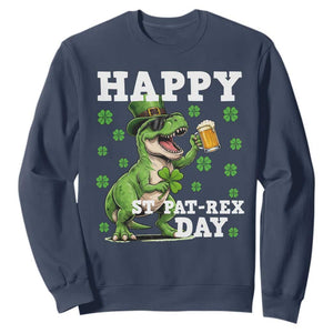 Happy St Pat Rex Day Sweatshirt Funny Dinosaur Drinking Beer TS12 Navy Print Your Wear