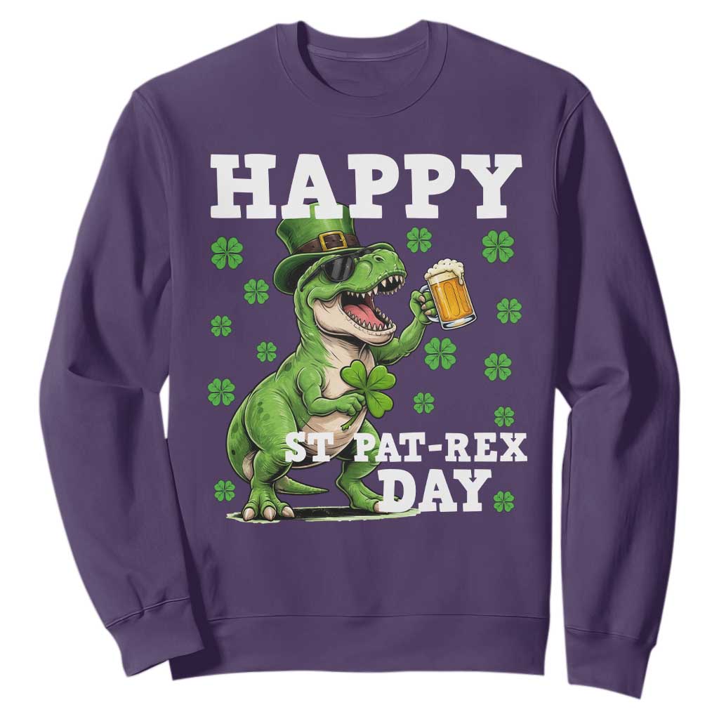 Happy St Pat Rex Day Sweatshirt Funny Dinosaur Drinking Beer TS12 Purple Print Your Wear
