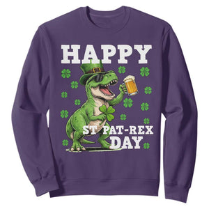 Happy St Pat Rex Day Sweatshirt Funny Dinosaur Drinking Beer TS12 Purple Print Your Wear