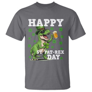 Happy St Pat Rex Day T Shirt Funny Dinosaur Drinking Beer TS12 Charcoal Print Your Wear