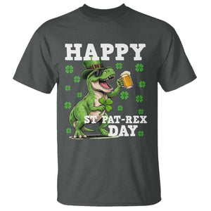 Happy St Pat Rex Day T Shirt Funny Dinosaur Drinking Beer TS12 Dark Heather Print Your Wear