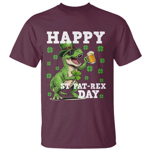 Happy St Pat Rex Day T Shirt Funny Dinosaur Drinking Beer TS12 Maroon Print Your Wear
