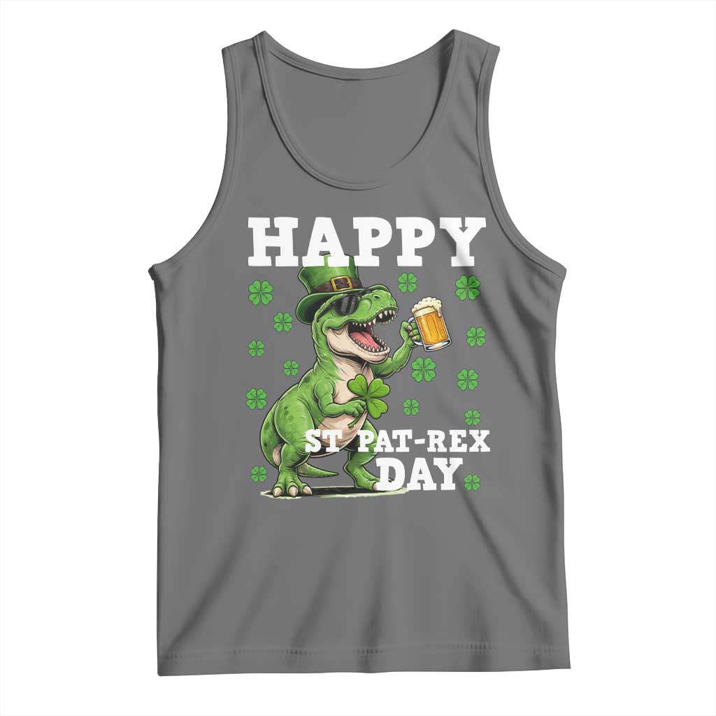 Happy St Pat Rex Day Tank Top Funny Dinosaur Drinking Beer TS12 Black Heather Print Your Wear