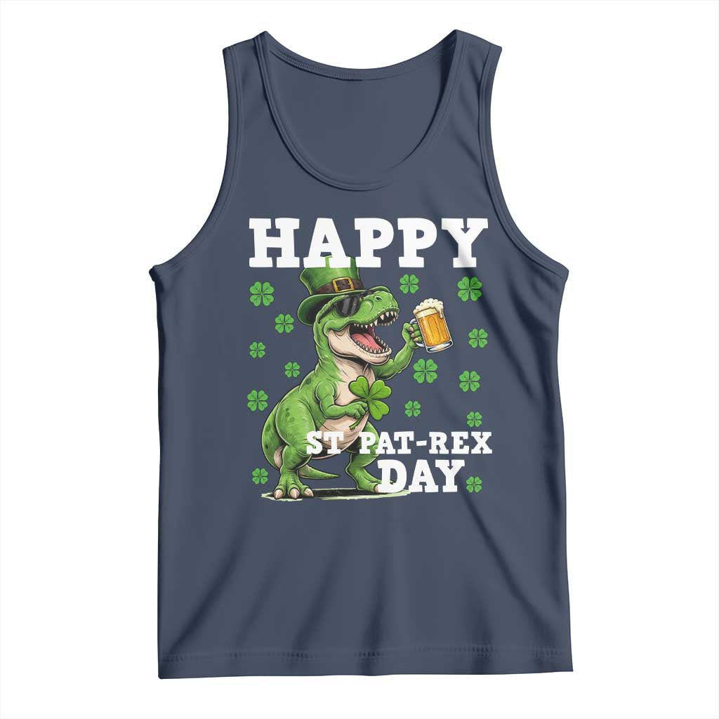 Happy St Pat Rex Day Tank Top Funny Dinosaur Drinking Beer TS12 Navy Print Your Wear