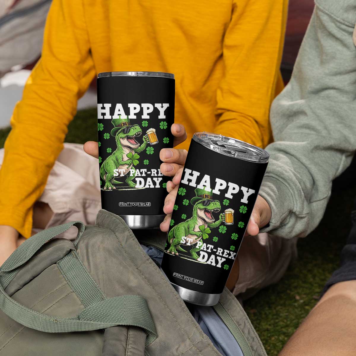 Happy St Pat Rex Day Tumbler Cup Funny Dinosaur Drinking Beer TS12 Print Your Wear