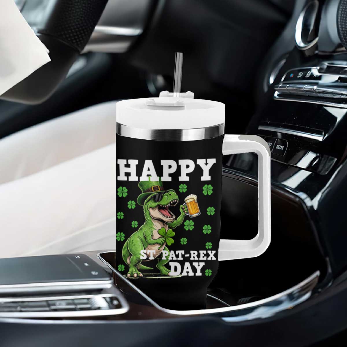 Happy St Pat Rex Day Tumbler With Handle Funny Dinosaur Drinking Beer TS12 Print Your Wear