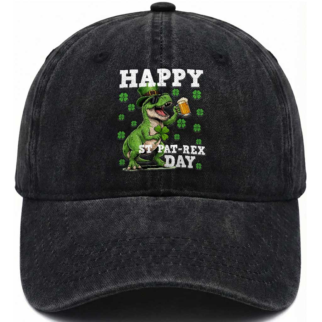 Happy St Pat Rex Day Washed Cotton Baseball Cap Funny Dinosaur Drinking Beer TS12 Print Your Wear