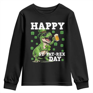 Happy St Pat Rex Day Youth Sweatshirt Funny Dinosaur Drinking Beer TS12 Black Print Your Wear