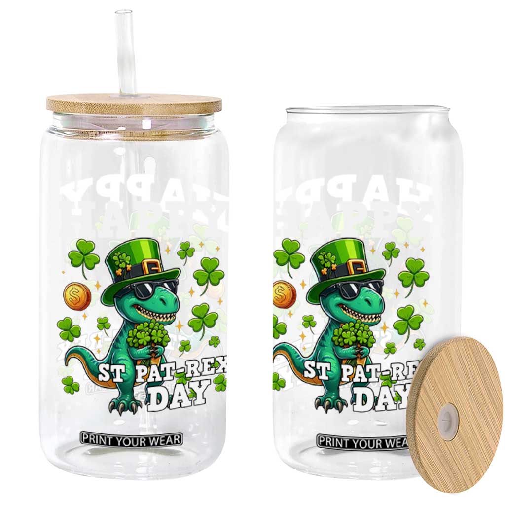 Happy St Pat Rex Day Glass Can St Patricks Day Dino Lover TS12 Print Your Wear