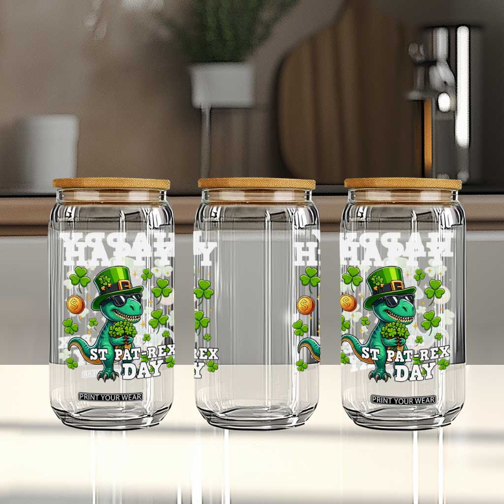 Happy St Pat Rex Day Glass Can St Patricks Day Dino Lover TS12 Print Your Wear