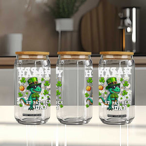 Happy St Pat Rex Day Glass Can St Patricks Day Dino Lover TS12 Print Your Wear