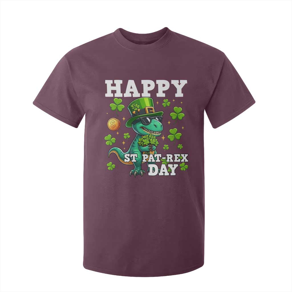 Happy St Pat Rex Day T Shirt For Kid St Patricks Day Dino Lover TS12 Maroon Print Your Wear