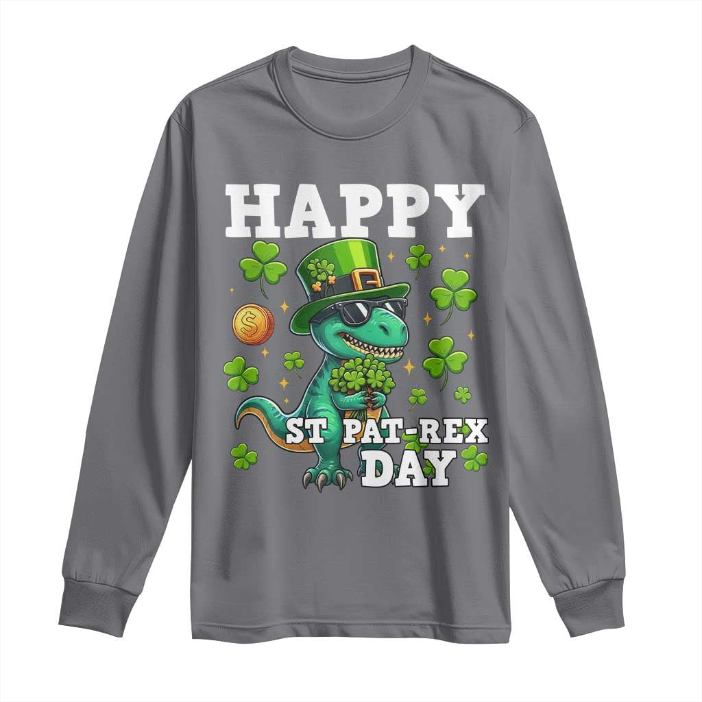 Happy St Pat Rex Day Long Sleeve Shirt St Patricks Day Dino Lover TS12 Charcoal Print Your Wear