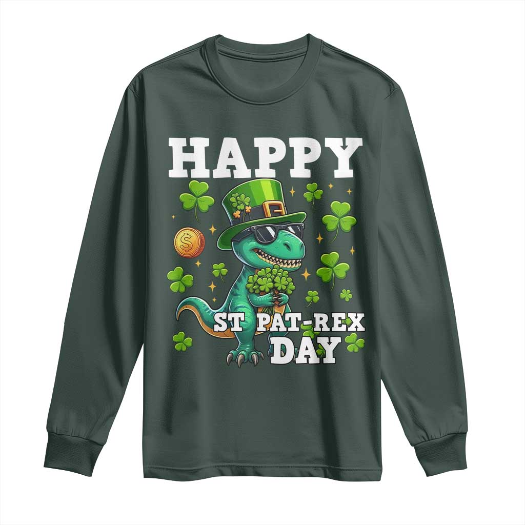 Happy St Pat Rex Day Long Sleeve Shirt St Patricks Day Dino Lover TS12 Dark Forest Green Print Your Wear