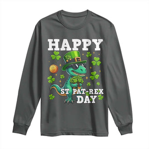 Happy St Pat Rex Day Long Sleeve Shirt St Patricks Day Dino Lover TS12 Dark Heather Print Your Wear