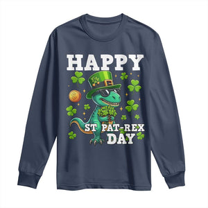 Happy St Pat Rex Day Long Sleeve Shirt St Patricks Day Dino Lover TS12 Navy Print Your Wear