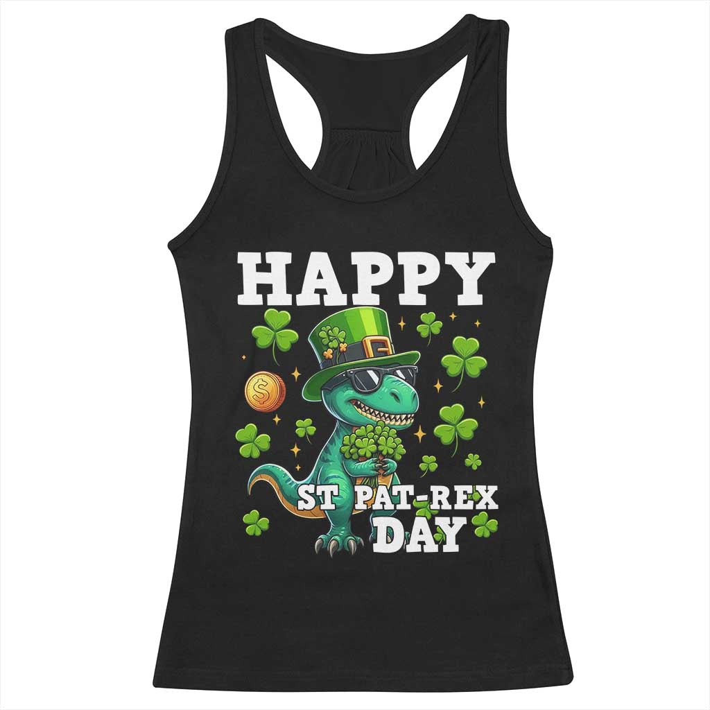 Happy St Pat Rex Day Racerback Tank Top St Patricks Day Dino Lover TS12 Black Print Your Wear