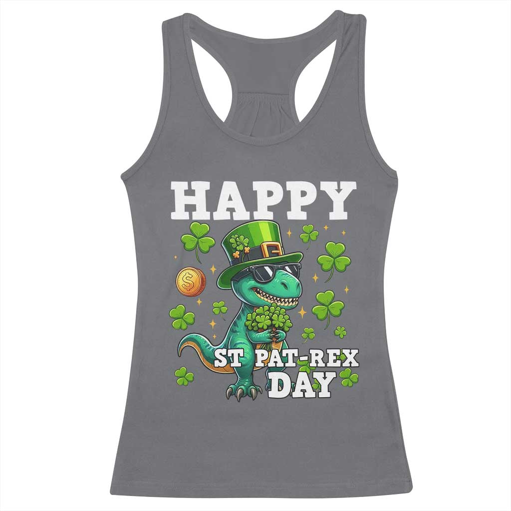 Happy St Pat Rex Day Racerback Tank Top St Patricks Day Dino Lover TS12 Charcoal Print Your Wear