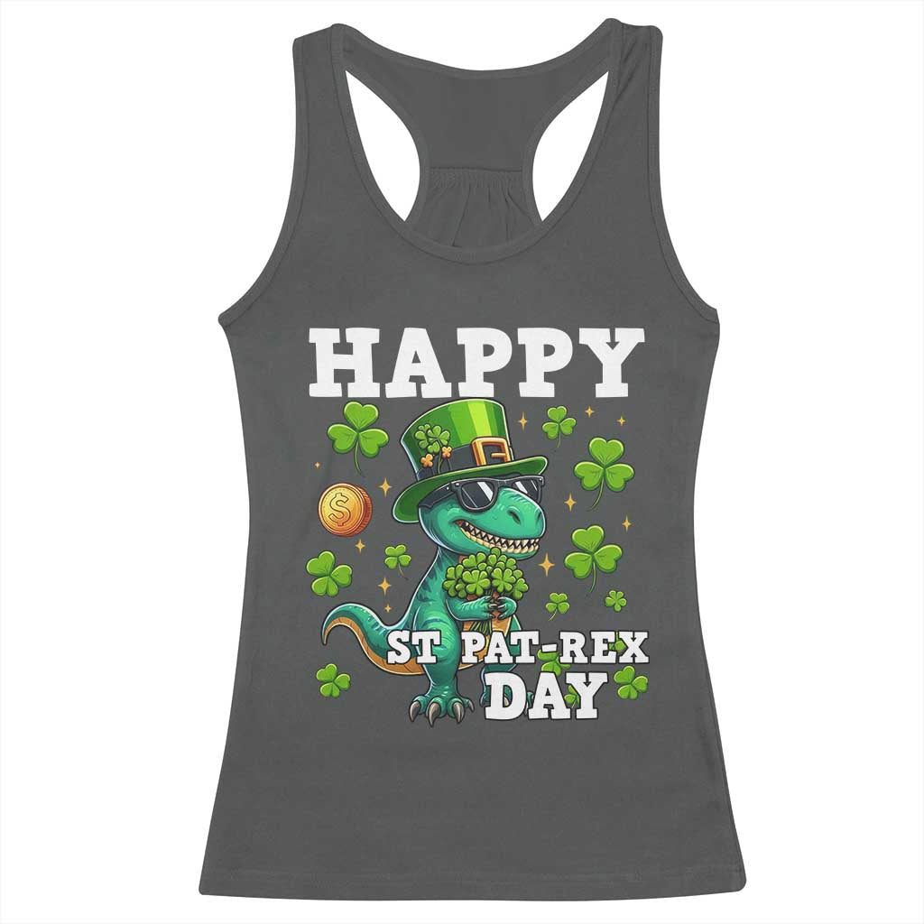 Happy St Pat Rex Day Racerback Tank Top St Patricks Day Dino Lover TS12 Dark Heather Print Your Wear