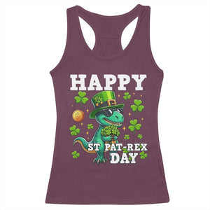 Happy St Pat Rex Day Racerback Tank Top St Patricks Day Dino Lover TS12 Maroon Print Your Wear