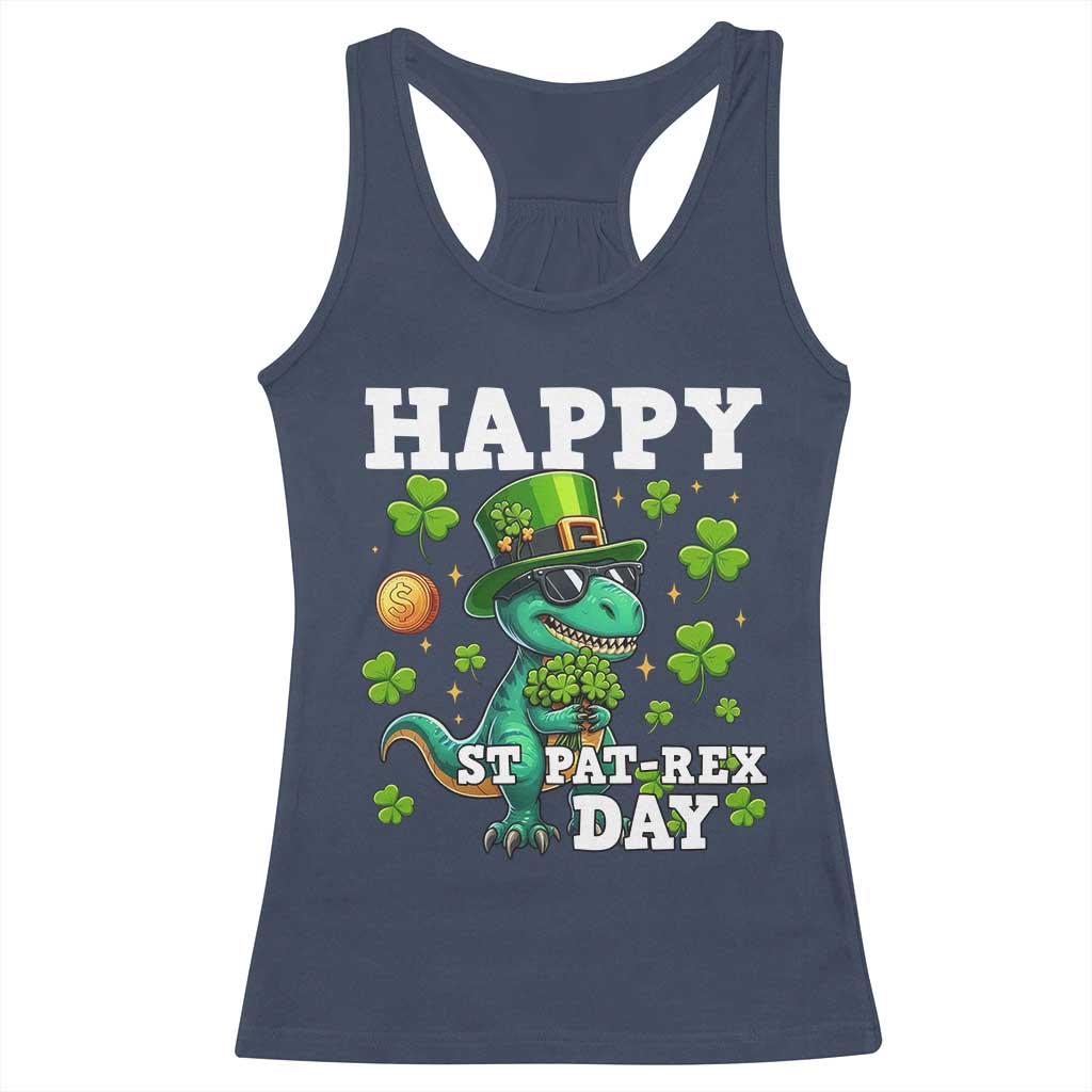 Happy St Pat Rex Day Racerback Tank Top St Patricks Day Dino Lover TS12 Navy Print Your Wear