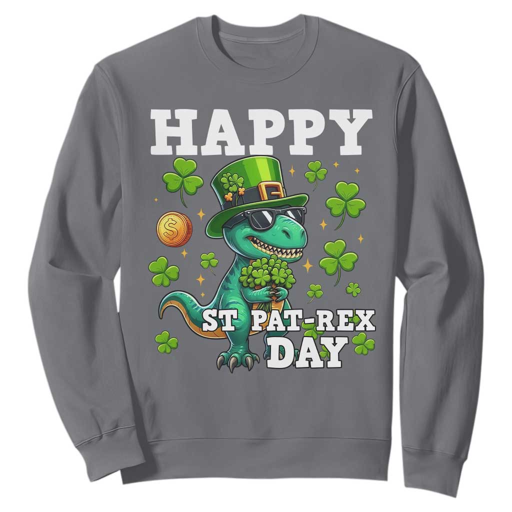 Happy St Pat Rex Day Sweatshirt St Patricks Day Dino Lover TS12 Charcoal Print Your Wear